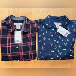 Lot of 2 Button-up shirts H&M Holiday plaid & Holiday video game BrandnewSZ 8-9Y